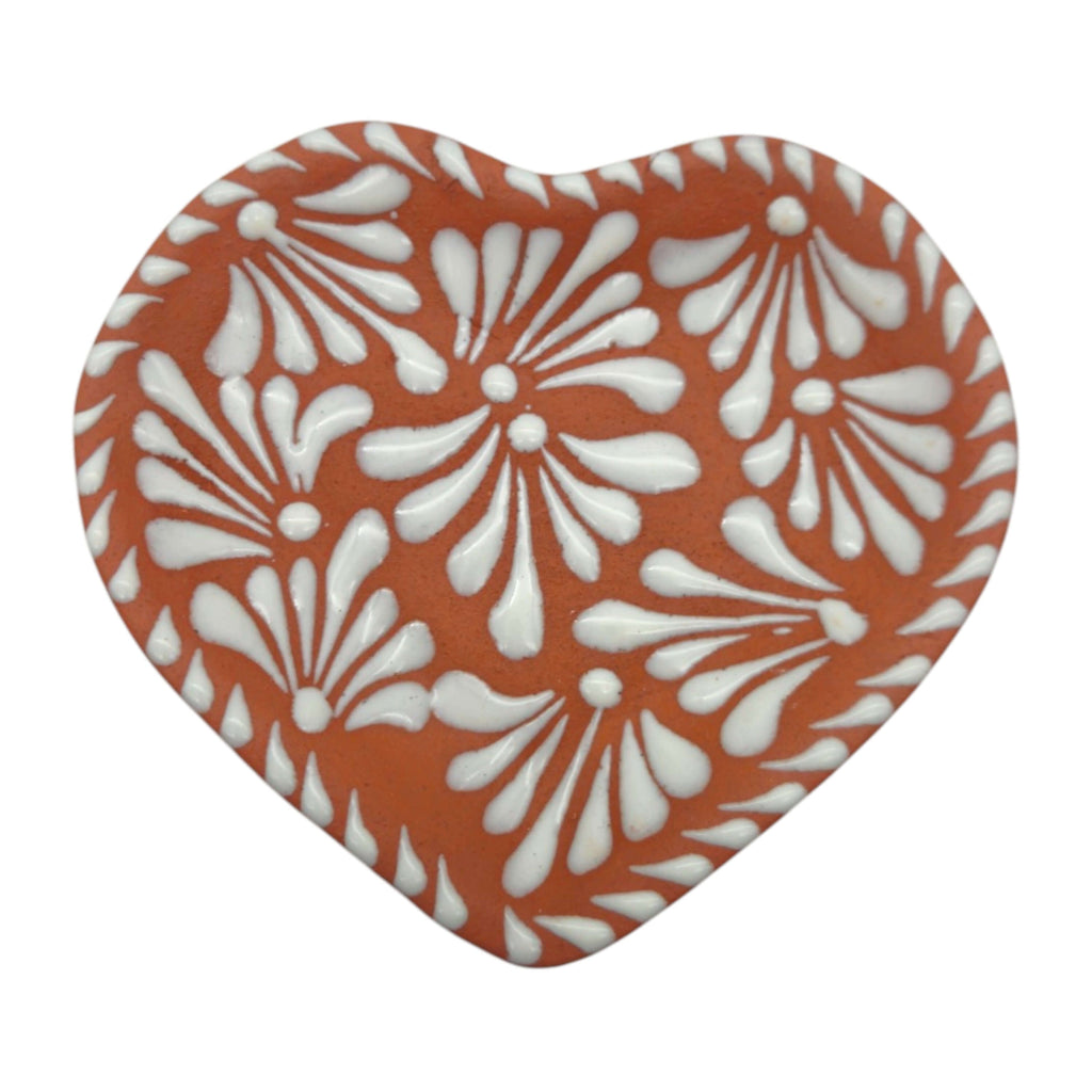 Heart-Shaped Talavera Mug Set | Brown & White Coffee Cup & Plate