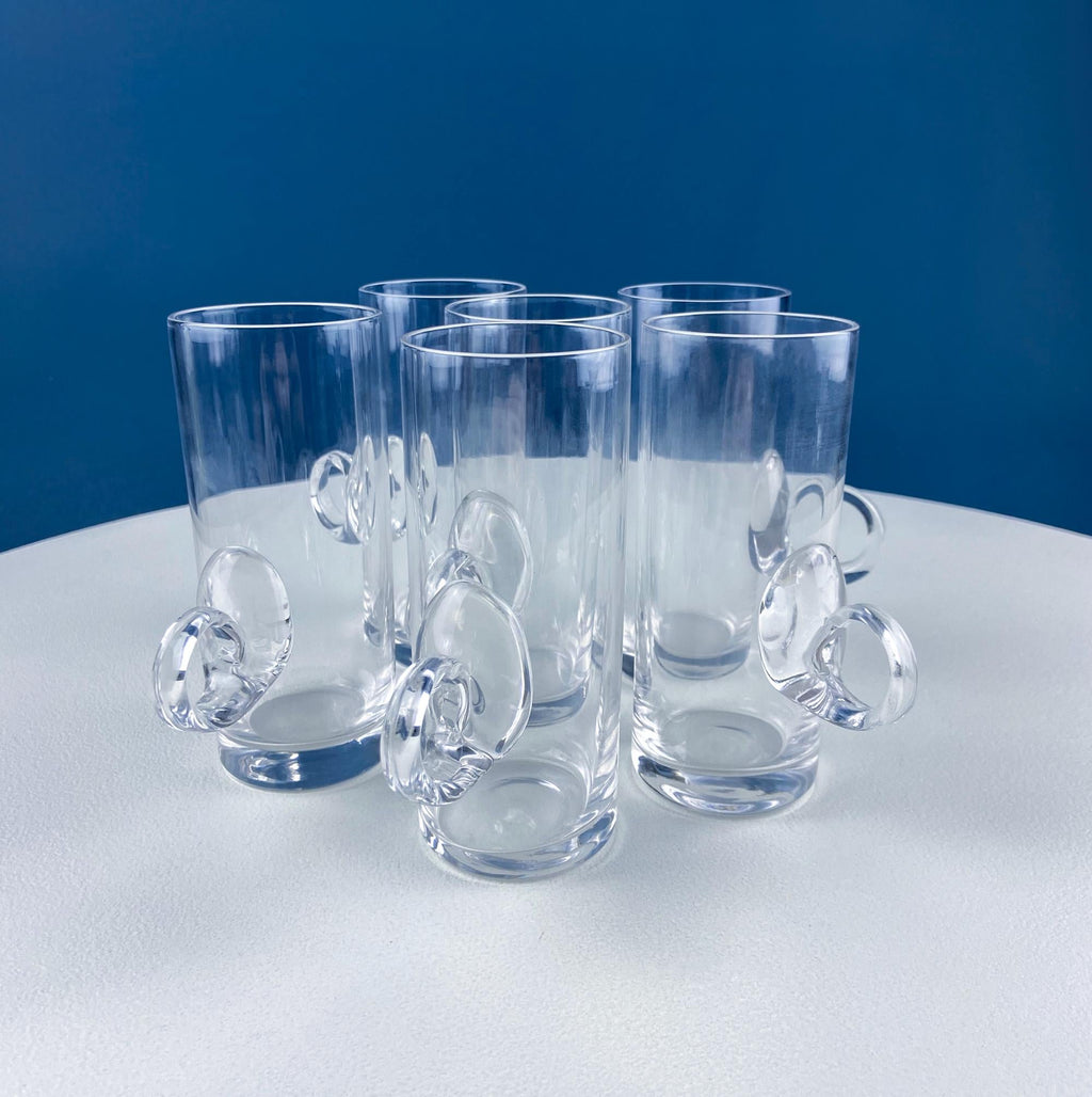 Coffee Tea Hand Blown Cups for Juice Punch Espresso Matcha or Irish Coffee. Set of 6. Loop Handles. Modern Glassware. Dining Room Decor.