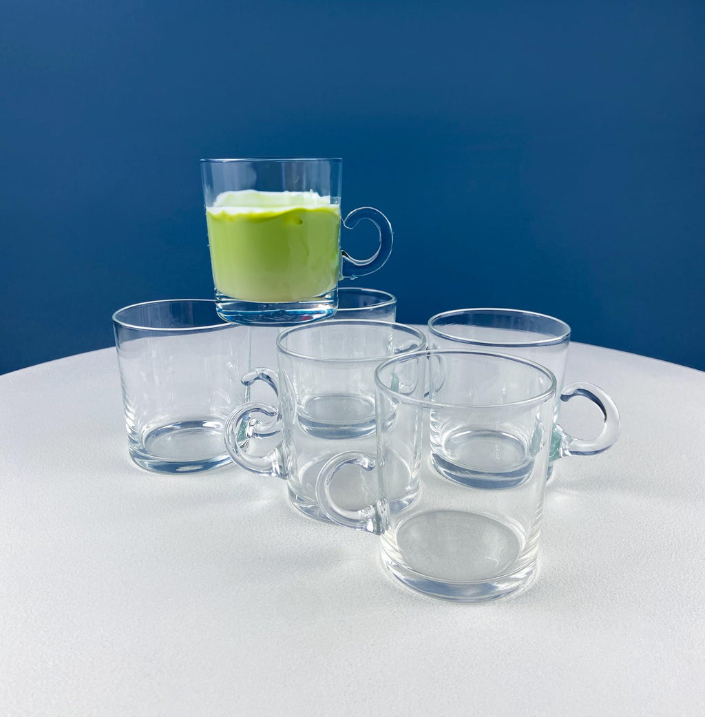 Coffee Tea Hand Blown Cups for Juice Punch Espresso Matcha or Irish Coffee. Set of 6. Loop Handles. Modern Glassware. Dining Room Decor.