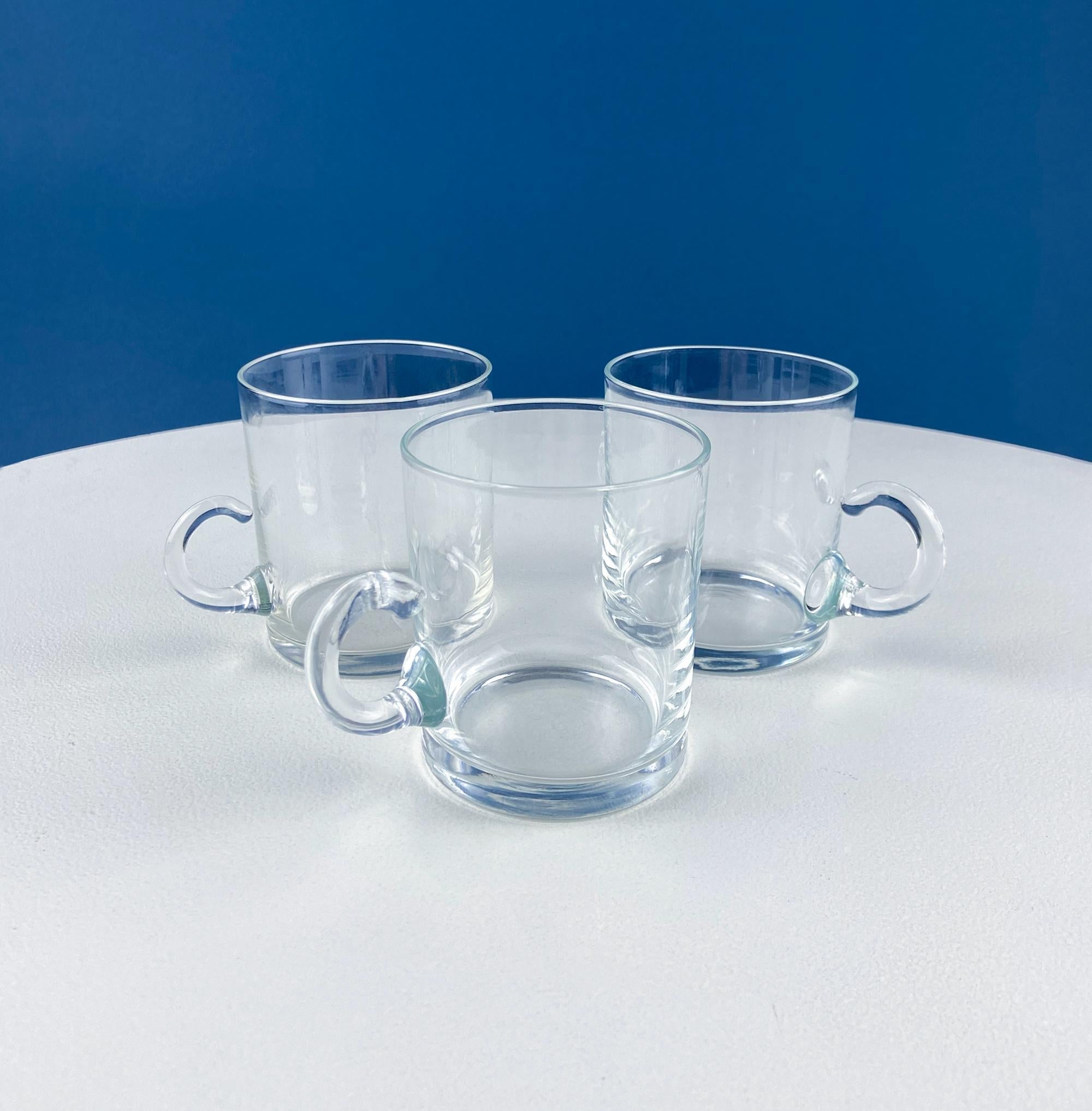 Coffee Tea Hand Blown Cups for Juice Punch Espresso Matcha or Irish Coffee. Set of 6. Loop Handles. Modern Glassware. Dining Room Decor.