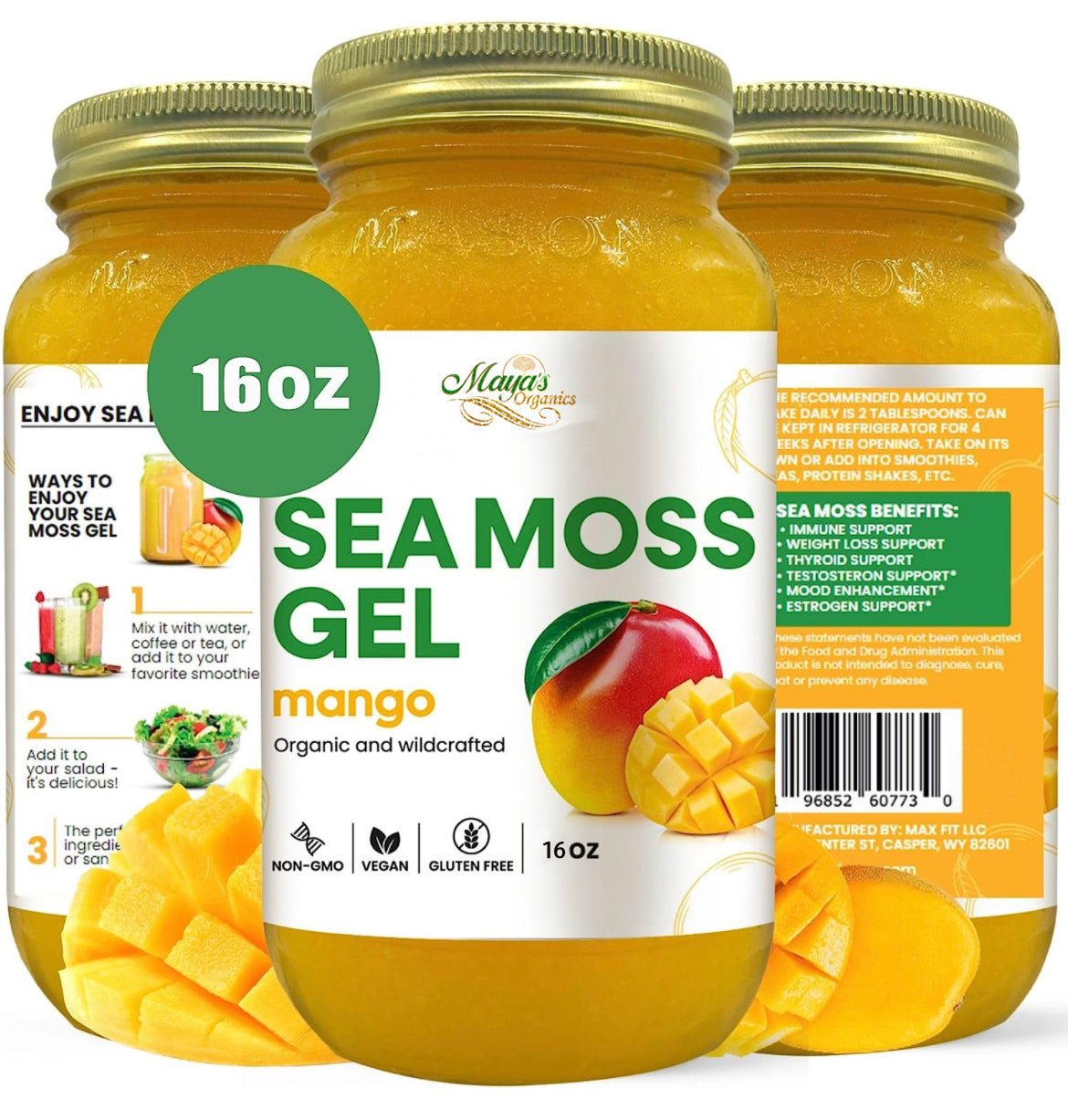 Organic Mango Sea Moss Gel – 24oz | Wildcrafted Superfood for Hair, Skin & Body