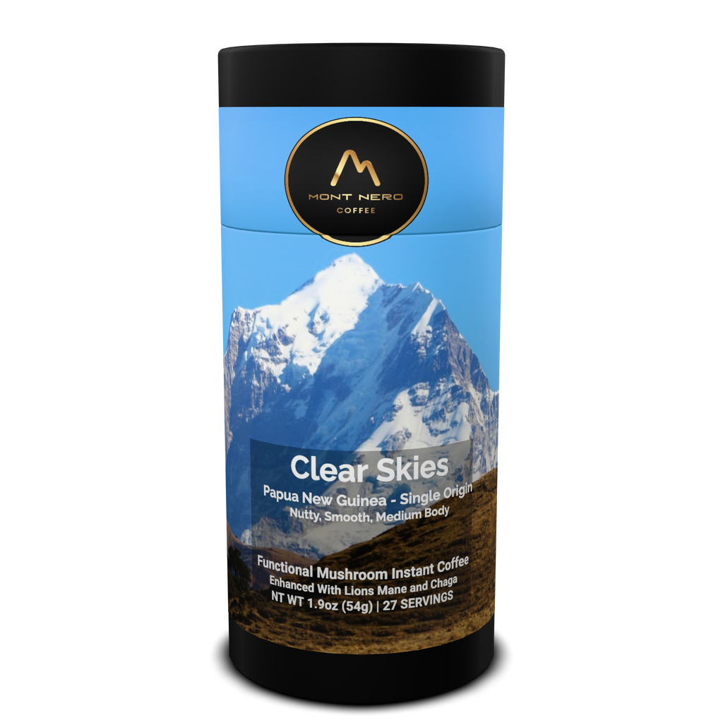 Clear Skies - Papua New Guinea - Single Origin - Functional Mushroom Instant Coffee - Medium Roast - Nutty, Smooth, Medium Body
