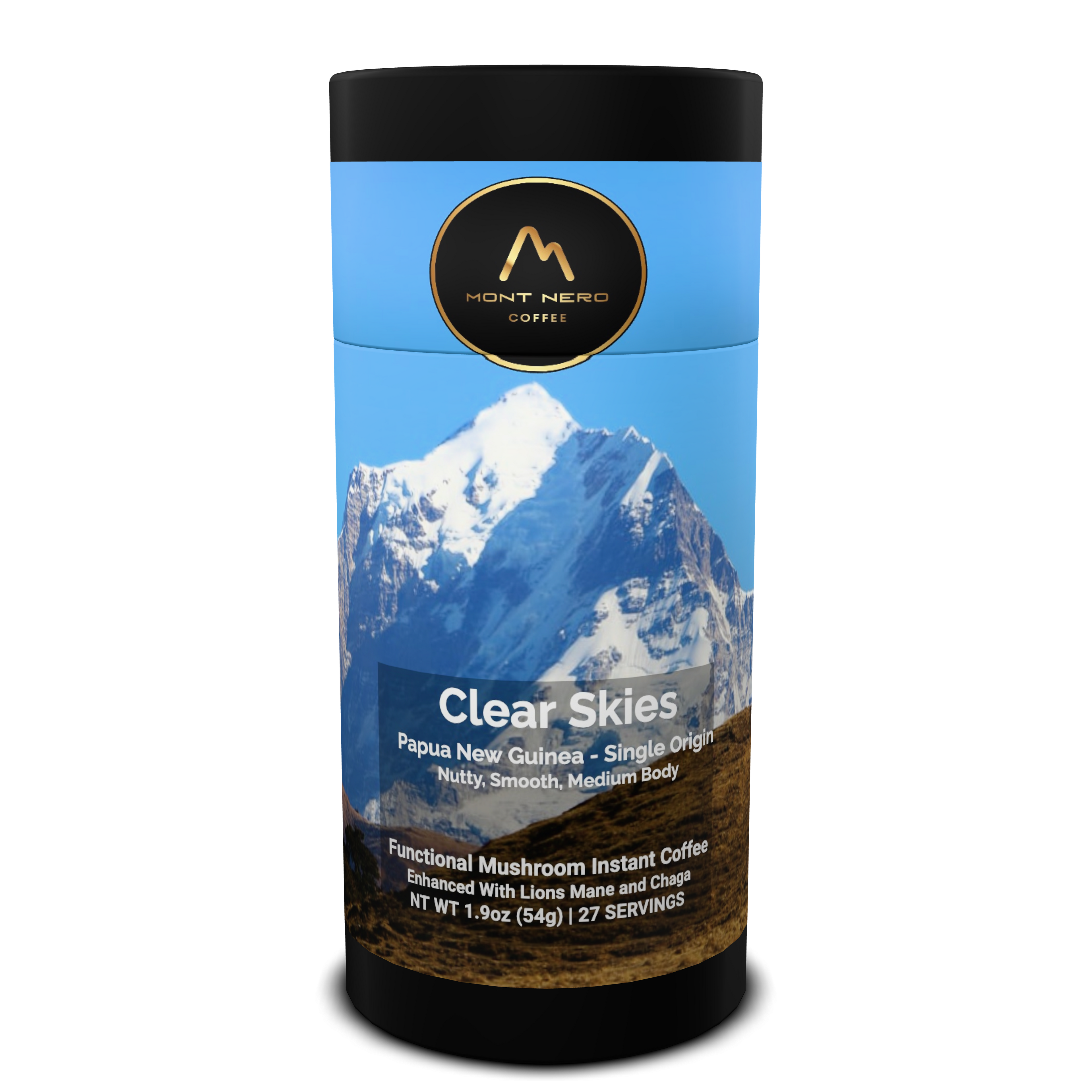 Clear Skies - Papua New Guinea - Single Origin - Functional Mushroom Instant Coffee - Medium Roast - Nutty, Smooth, Medium Body