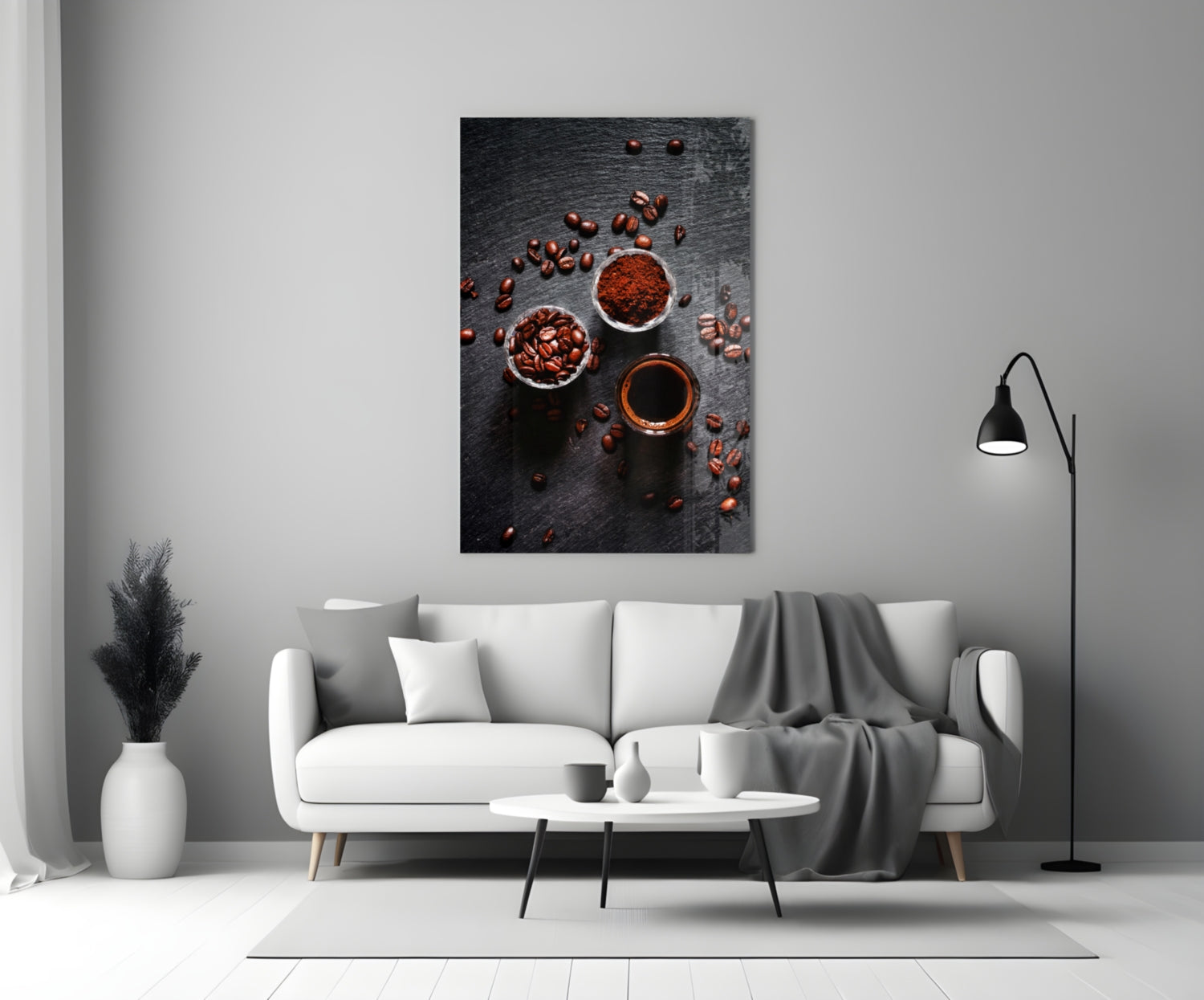Overhead Coffee Beans And Grounds Glass Wall Art